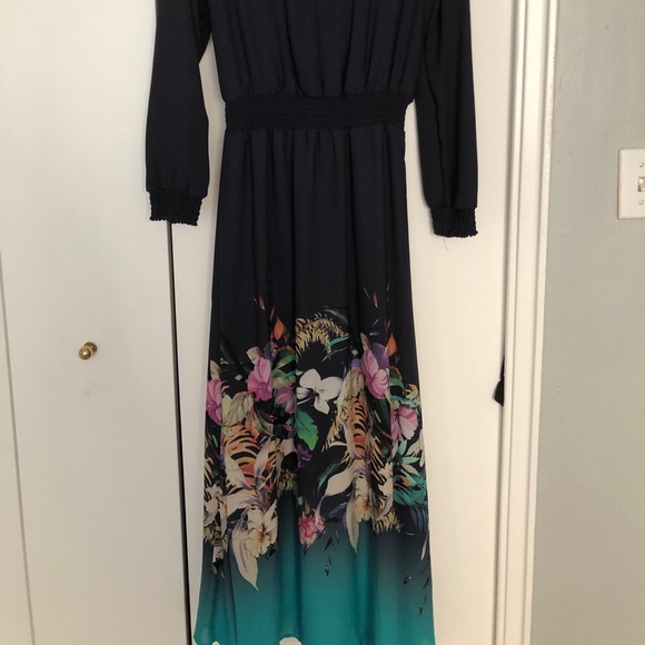 Dark Blue Dress with Colourful Floral Bottom - Picture 4 of 6